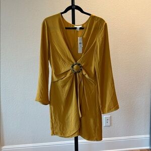 Topshop Mustard Long Sleeve Dress